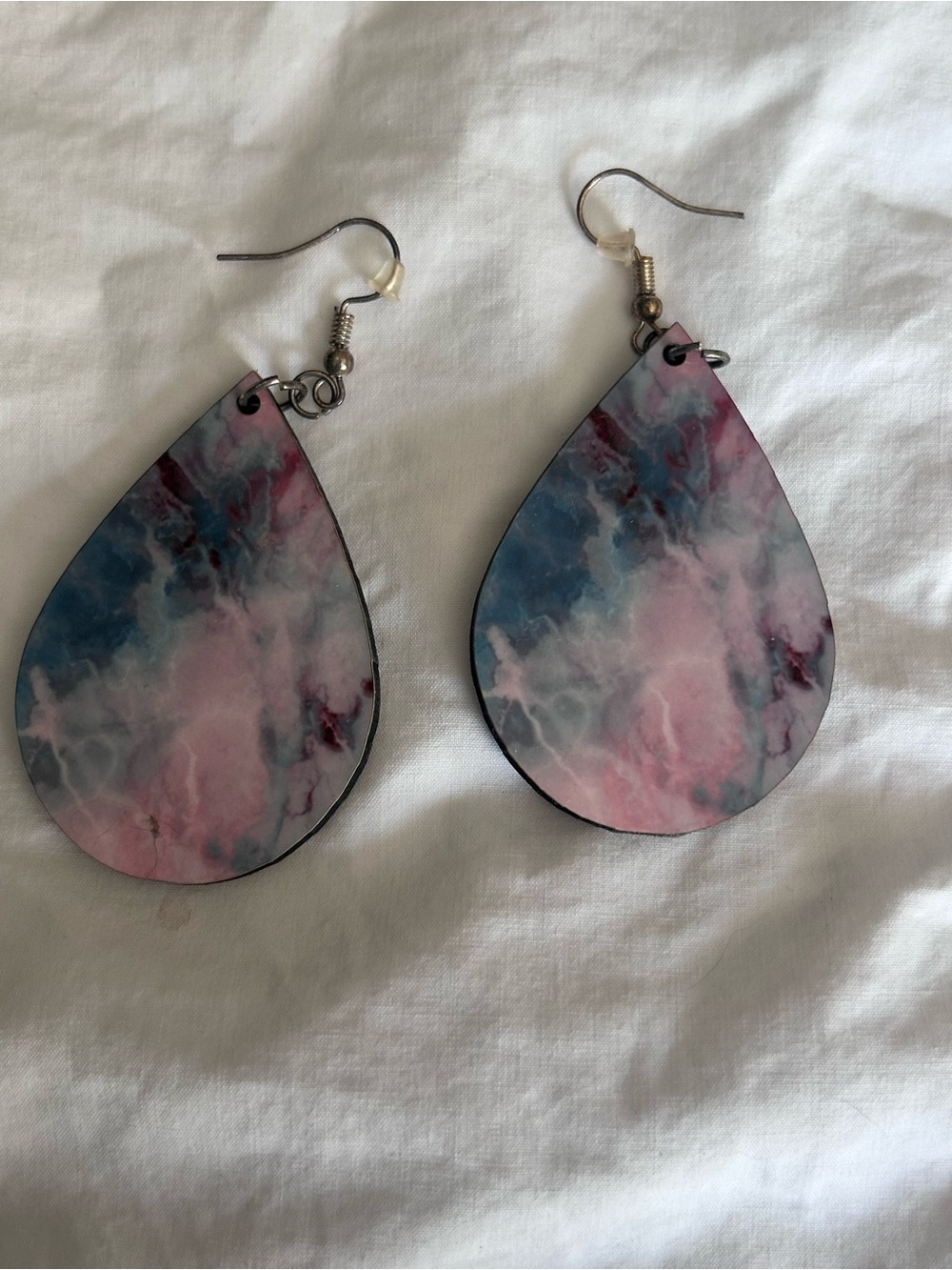 Amazon Pink and Blue Marble Teardrop Earrings